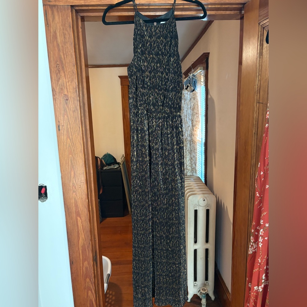 Lush Black and Gold Striped Jumpsuit